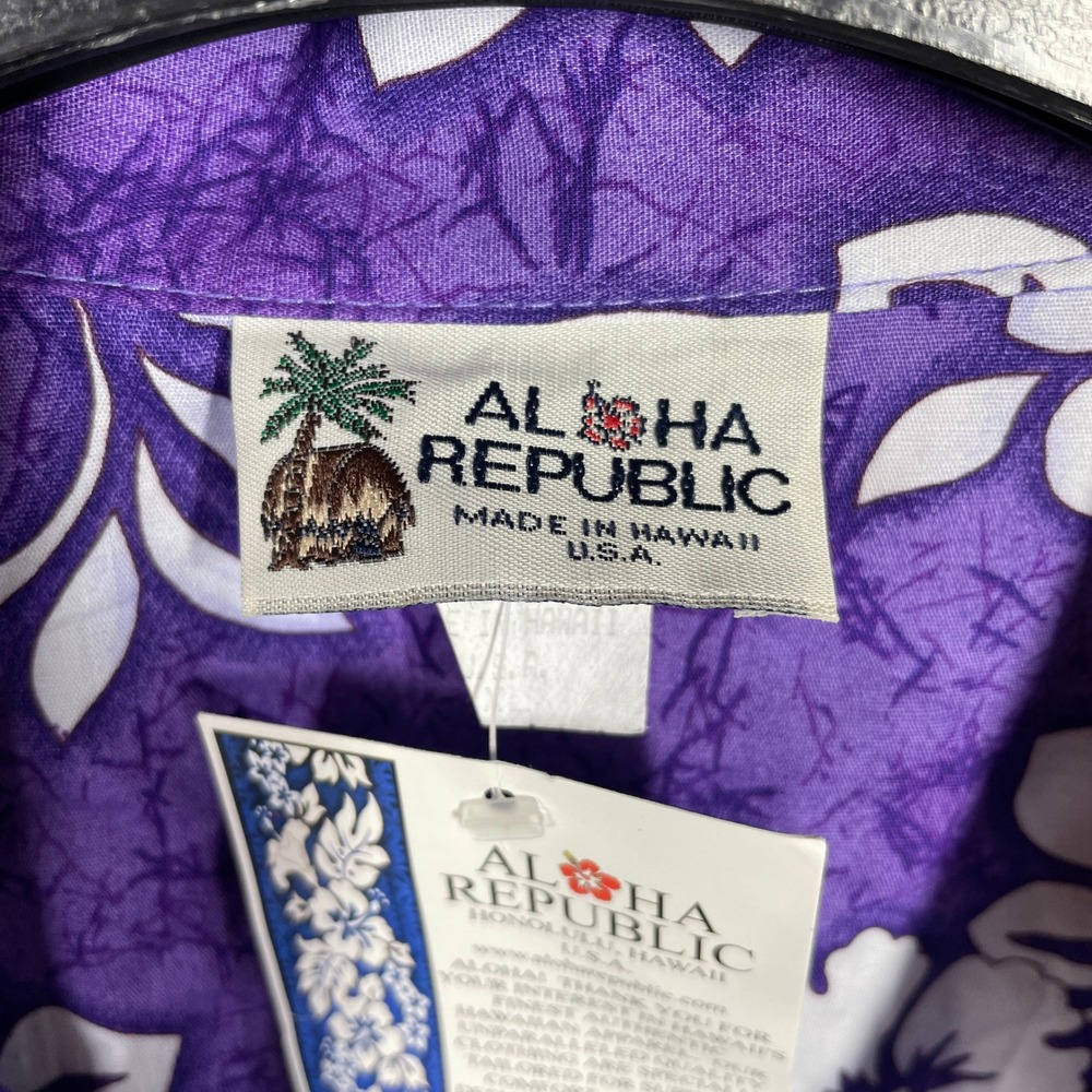 Vintage Aloha Republic Hawaiian Shirt Mens XL Purple Floral Made in Hawaii USA - Picture 2 of 8